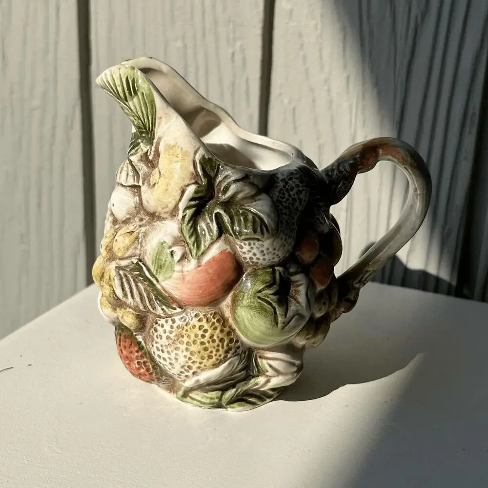 Vintage Lefton Japan Fruit Creamer Pitcher Majolica Style Pottery 1950s